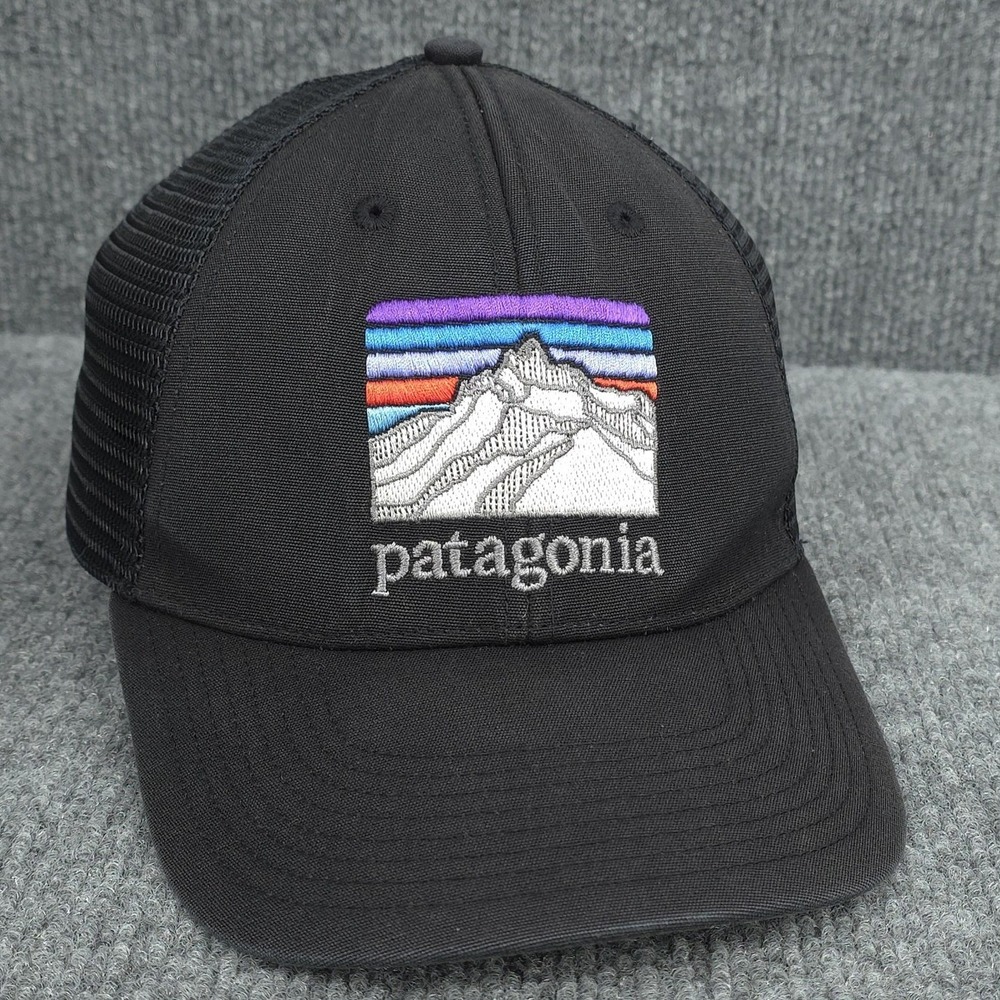 Patagonia Hat Cap Snap Back Adjustable Black Mesh Trucker Hike Camp Outdoor Mens